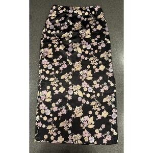 Vintage Iz Byer Y2K 90s Satin Floral Black Maxi Skirt Zip Purple Size‎ 9